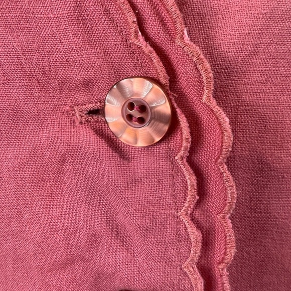 Vintage J Jill Size Medium Pink Thick Linen Button Jacket V-Neck Scalloped Trim - Picture 4 of 8